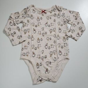 Girls Red Bow Friendly Royal Penguins Gold Glitter Holiday Bodysuit Size 24m